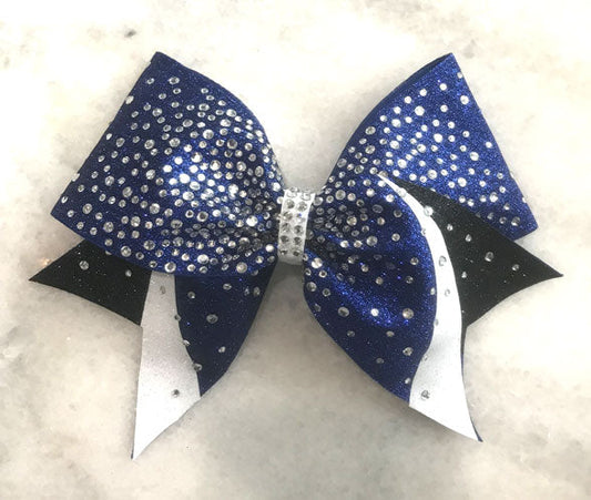 Royal blue black and white cheer bow