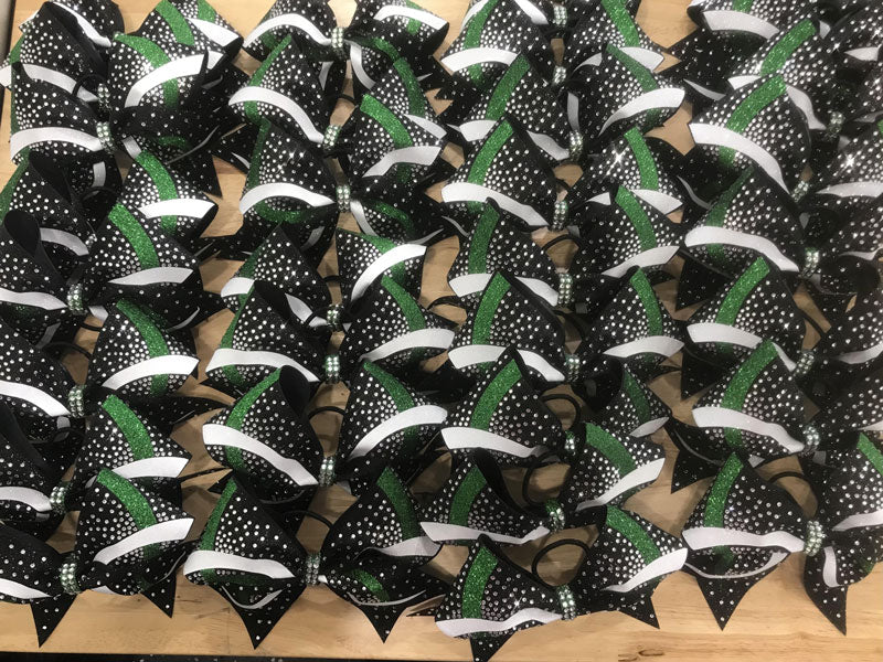 forest green black and white cheer bows with rhinestones