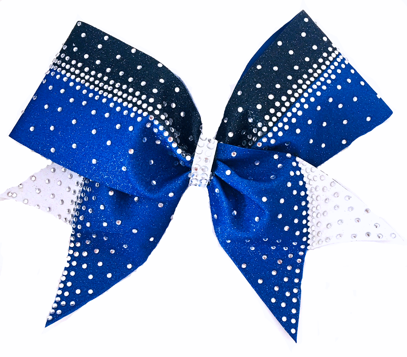 royal blue, black and white rhinestone competition bow