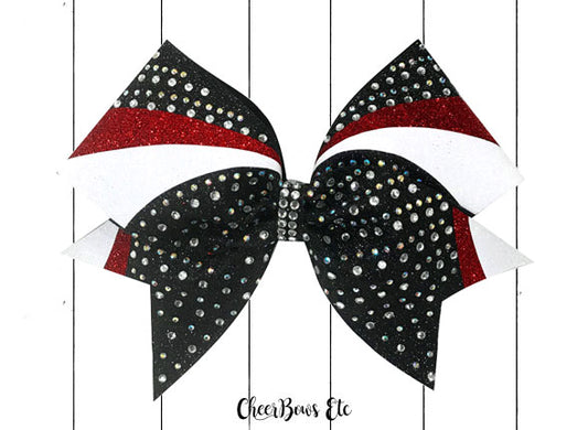 swirl bow red white black crystal ab cheer bows