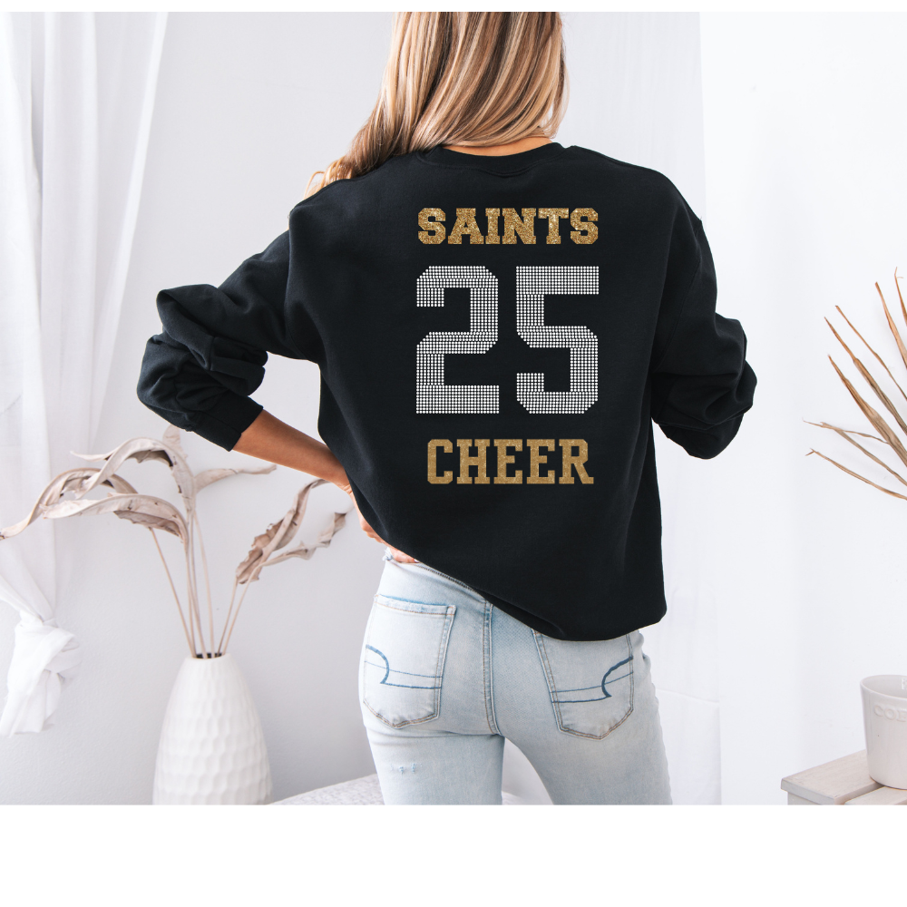 Saints Rhinestone 2025 sweatshirt Front and Back Design