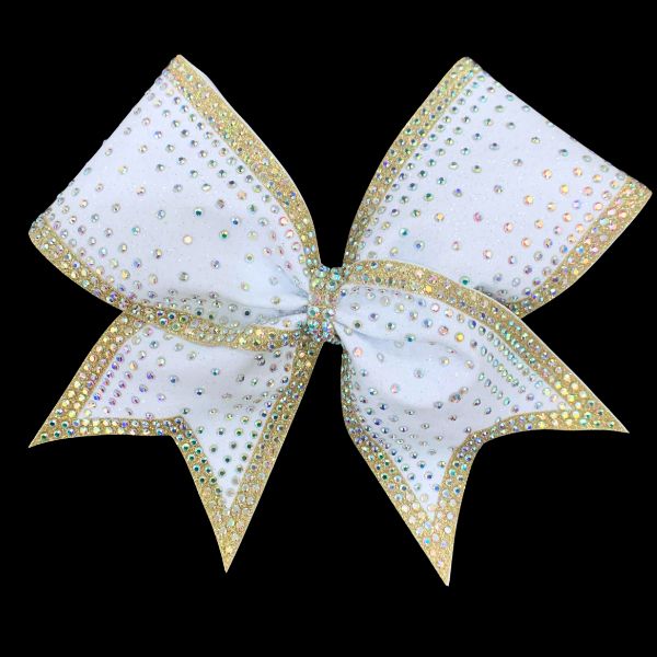Sparkly rhinestone bow white and gold with crystal AB stones