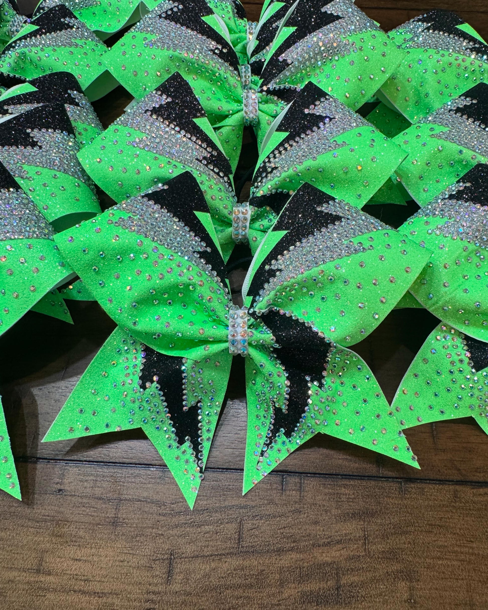 Lightning Bolts bows in neon green black and silver confetti