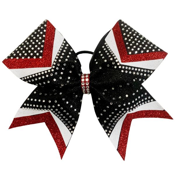 Red Black and White Chevron Bow with rhinestones