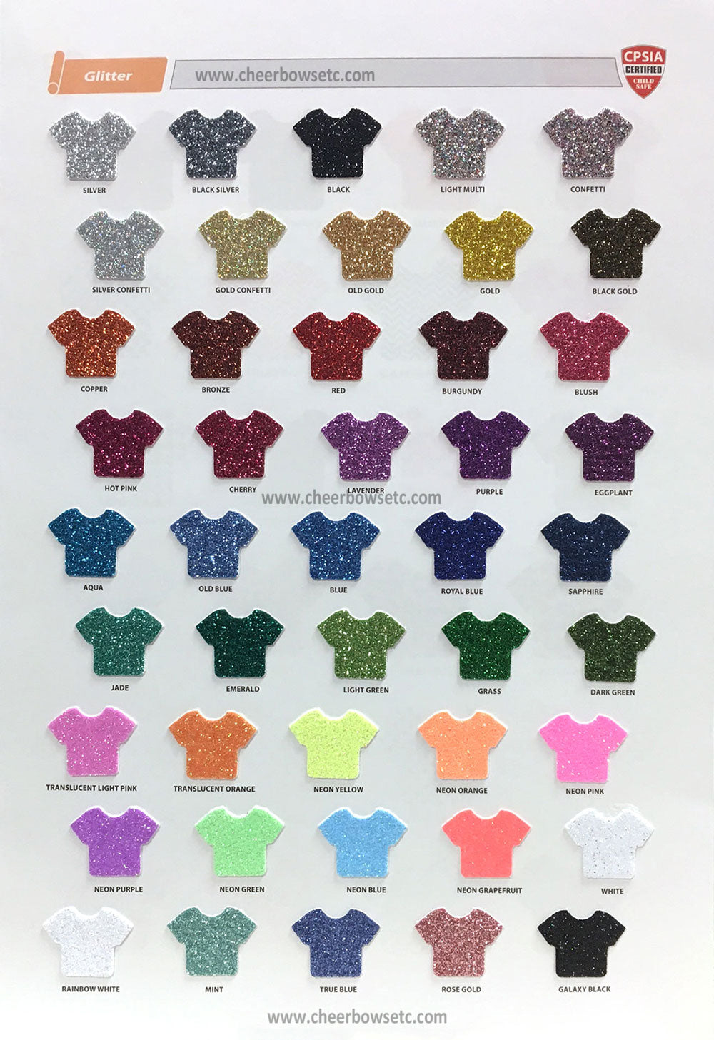 Glitter Color Chart for cheer bows