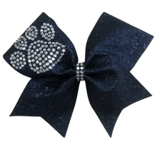 Navy Rhinestone paw bow cheer bow