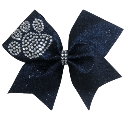 Navy Rhinestone paw bow cheer bow