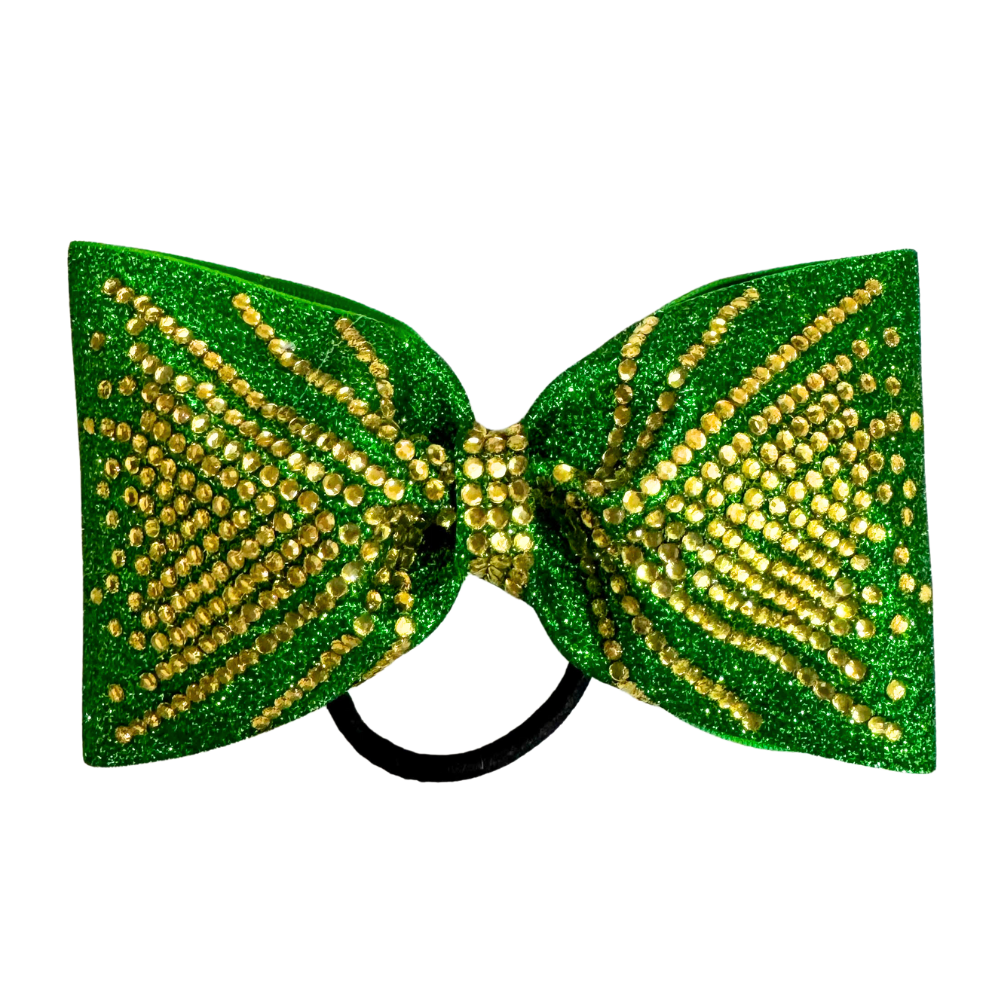 emerald green and topaz rhinestones cheer bow
