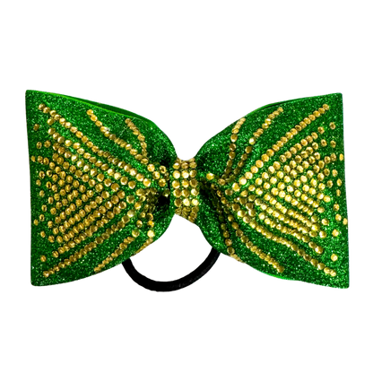 emerald green and topaz rhinestones cheer bow
