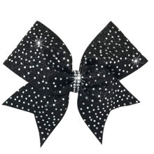 black starburst bow with crystals on black glitter