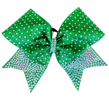 Fin Tail cheer bow design in Emerald Green & Crystal Ab Stones