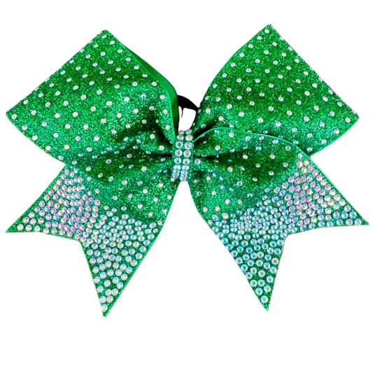 Fin Tail cheer bow design in Emerald Green & Crystal Ab Stones