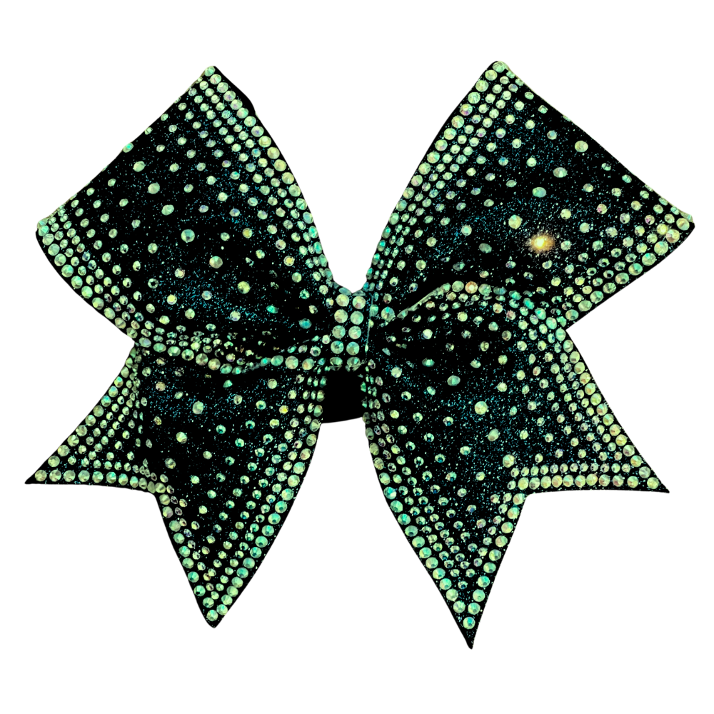 lime green period stones on black glitter cheerleading hair bow
