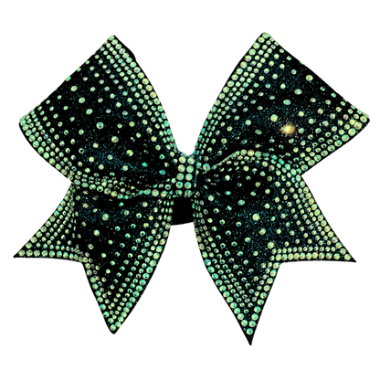 lime green period stones on black glitter cheerleading hair bow
