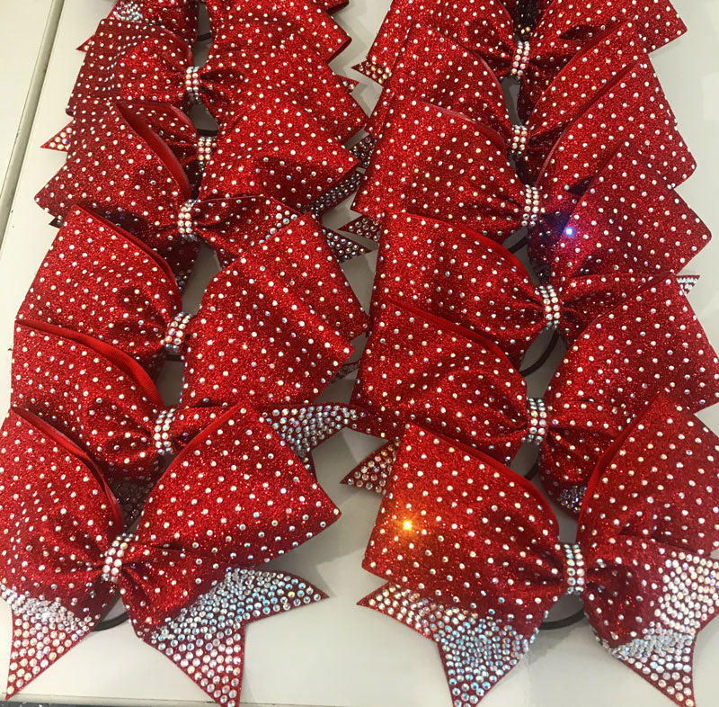 Red fin tail bows with crystal ab rhinestones
