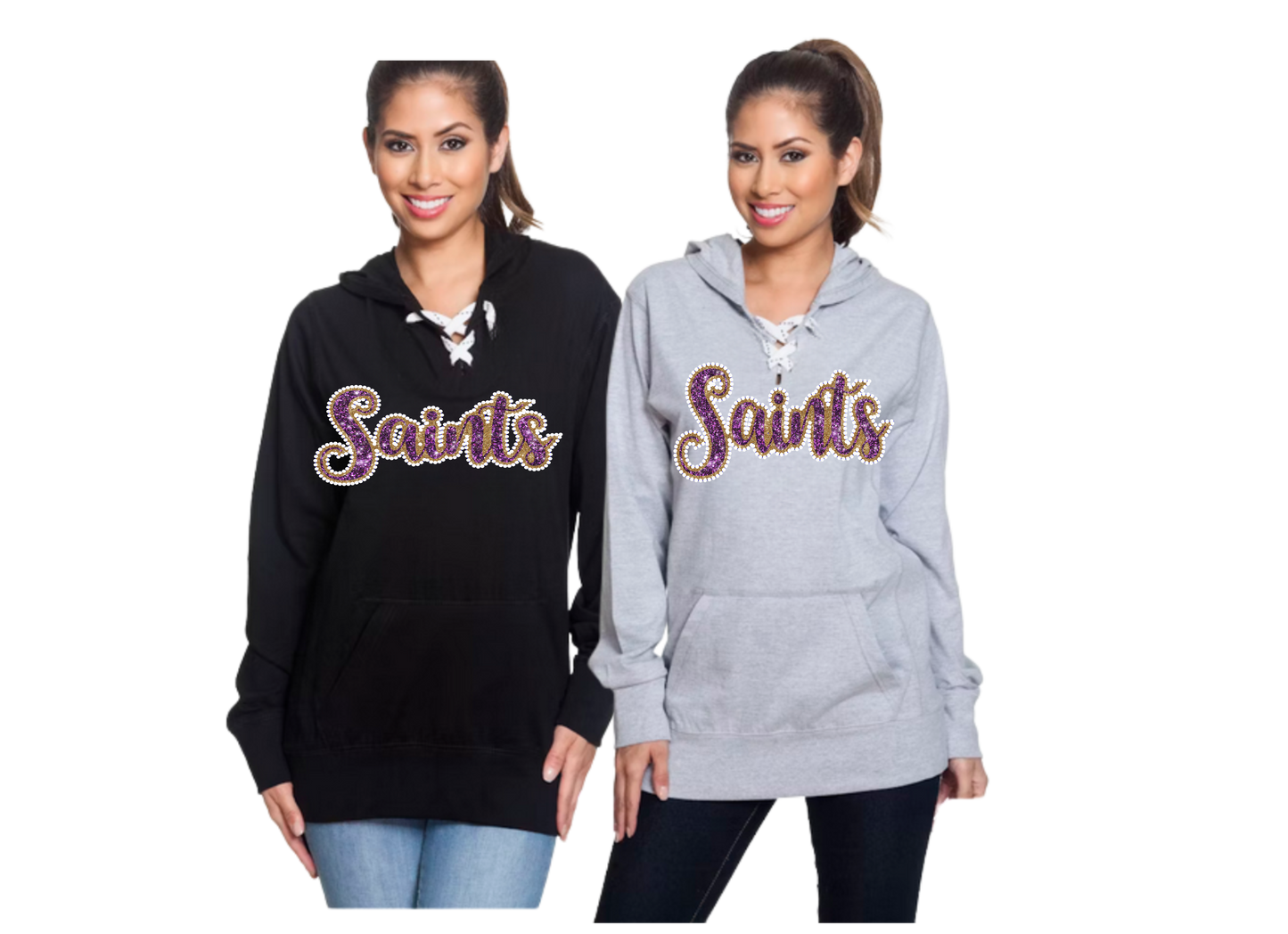 Our favorite Long sleeved Tee shirt with Saints in gold outline purple center!