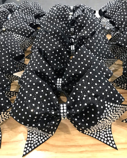 Fin tail cheer bows in black with crystal stones
