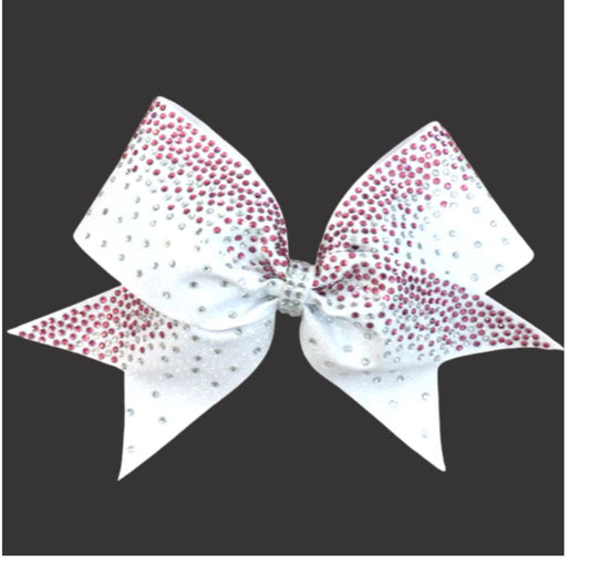 Pink & White Glitter Rhinestone Cheer Bow