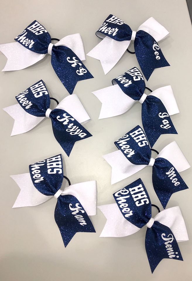 Navy blue and white tick tock team bow 