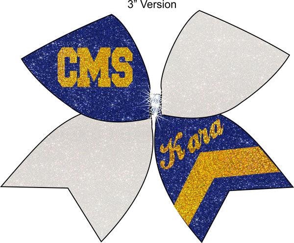 Tick Tock Royal and White glitter bow with cheerleaders name personalized