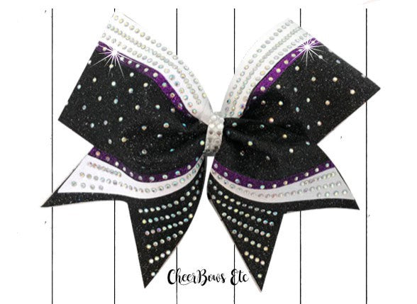 Custom Cheerleading Competition Bow black purple white stones