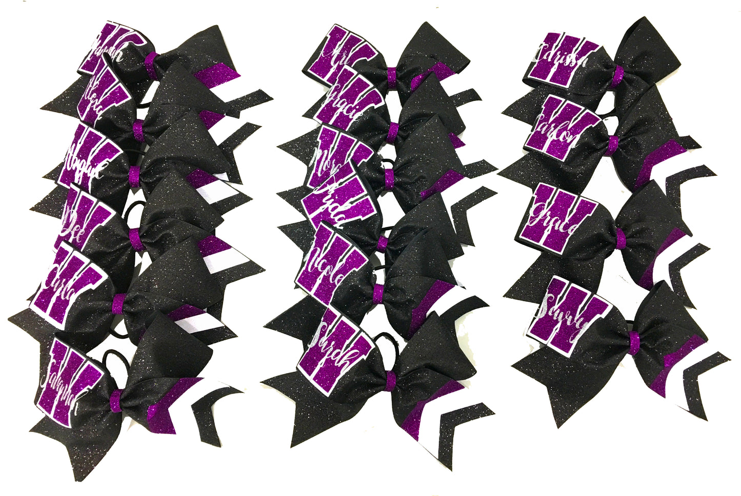 Collegiate purple and white bow