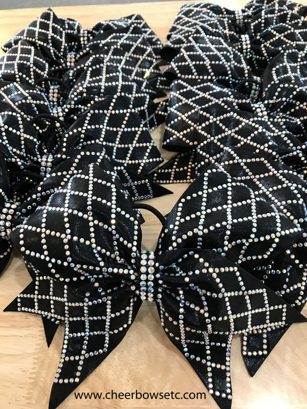 Diamond Material Girl Bows for a team order in black with crystal stones