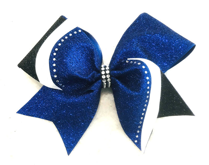 Royal Blue, White & Black glitter and rhinestone cheer bow