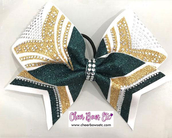 hunter green gold and white cheer bow girl power