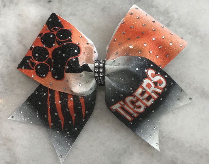 Tigers orange black white cheer bow