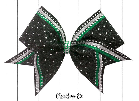 emerald green silver and black cheerleading hair bow