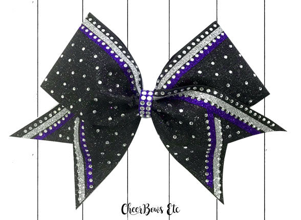 purple silver and black cheerleading bow
