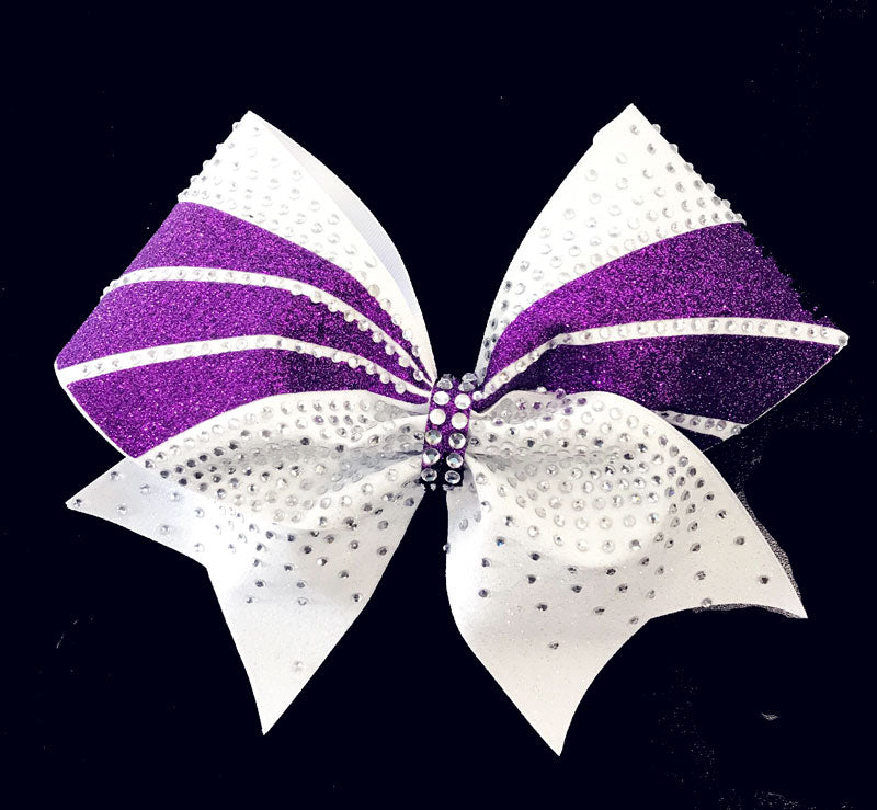 Purple & White Glitter Rhinestone Competition Cheer Bow