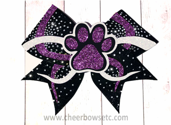 Purple & White 3D Paw Print Cheer Bow