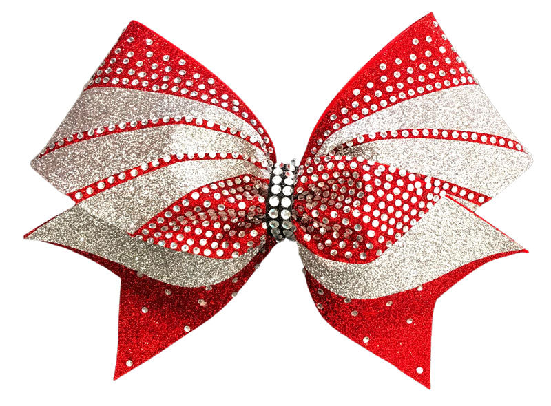 Red & Silver Rhinestone Cheerleading Competition Bow