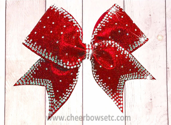 Outline Princess Cheer Bow in red glitter and rhinestones 