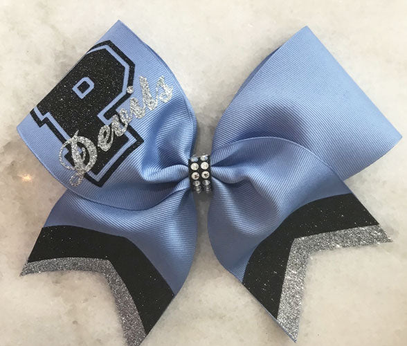 School bow columbia blue black and silver 