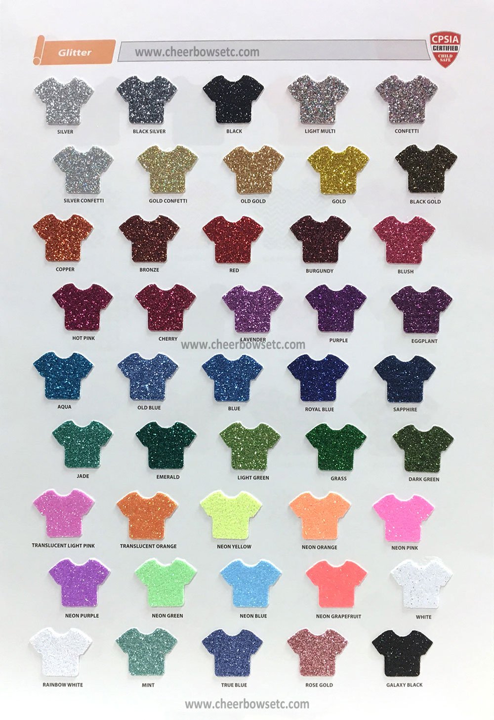 Cheer Bow Glitter Color Chart