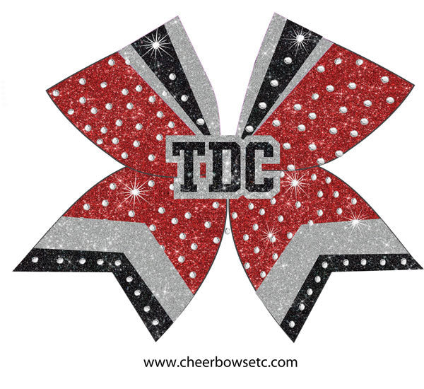 Black & silver 3D Center on a red cheerleading hair bow
