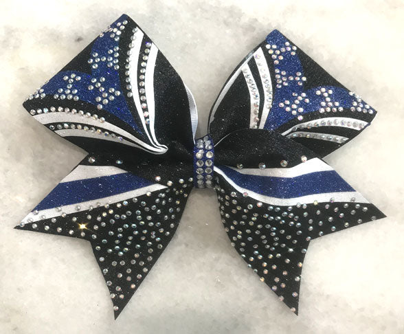 Glitter and rhinestones bow in royal blue white and black 