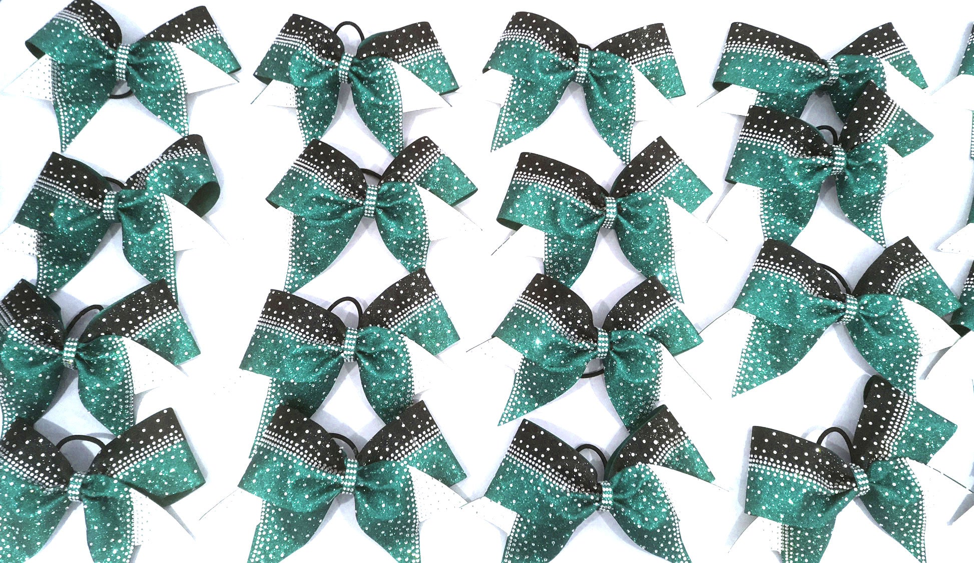 Teal and black cheerleading bow with crystal rhinestones, competition cheerleading bow, rhinestone bow