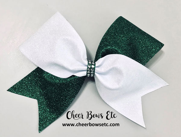 Tick Tock Cheer Bow White and Hunter Green