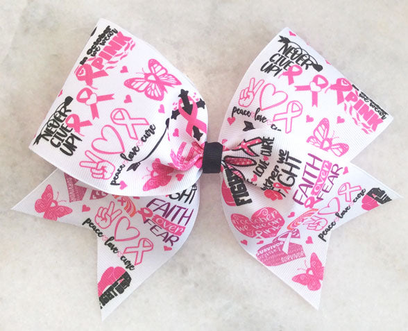sayings for breast cancer printed bow 