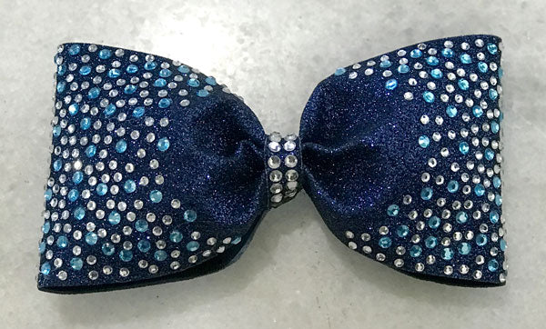 Navy Blue Glitter with columbia blue and crystal stones cheer bow