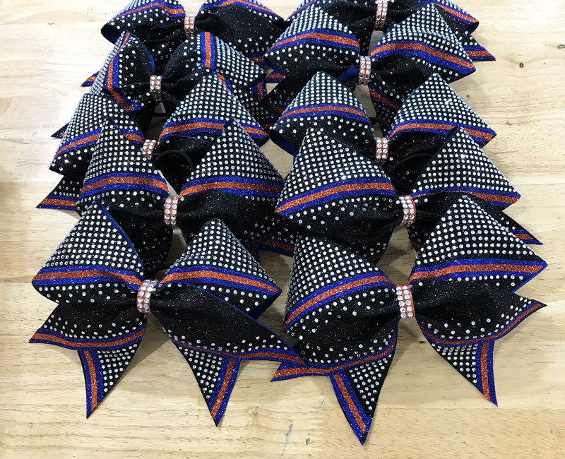 Team cheerleading bows orangle black blue