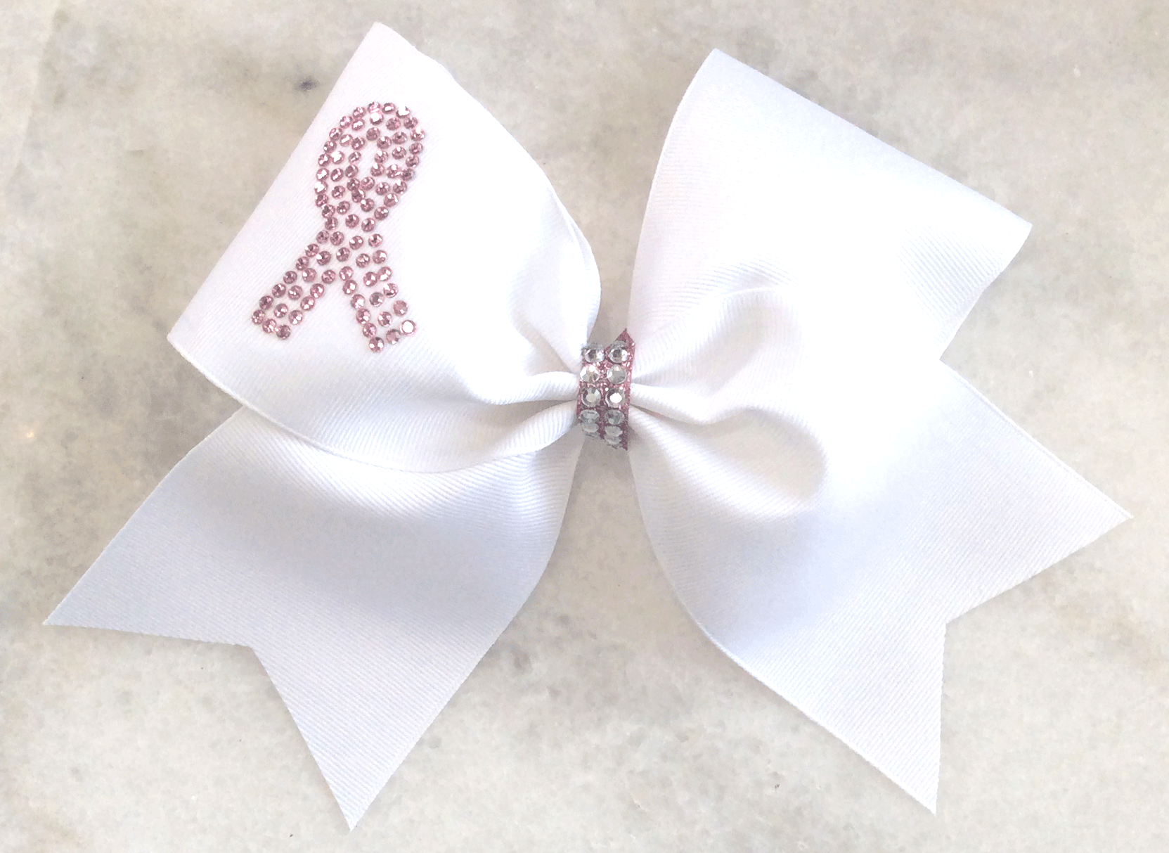 White grosgrain Awareness Rhinestone Bow