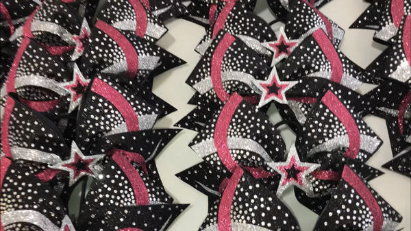 3D infinity glitz star bow in blush pink, silver & black 