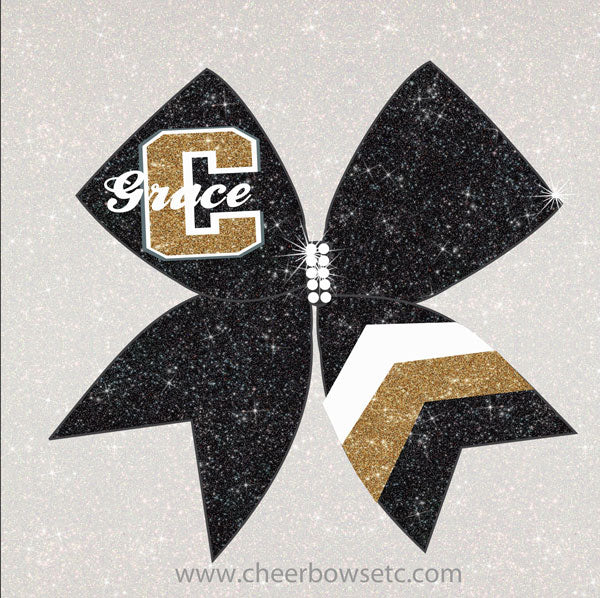 Chevron Bow Gold Black & White School Cheerleading Hair Bow