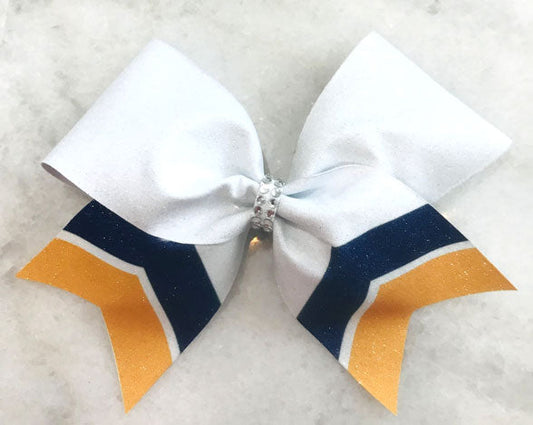 chevron bow white gold navy blue cheer bow