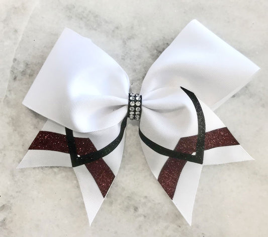 Chevron grosgrain white maroon black cheer bow